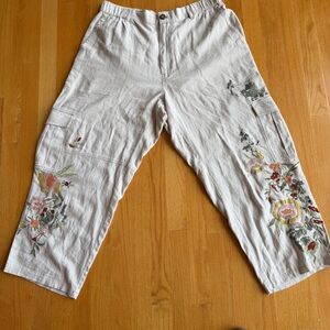New Anthropologie Pilcro Linen Blend Embroidered Cargo Pants